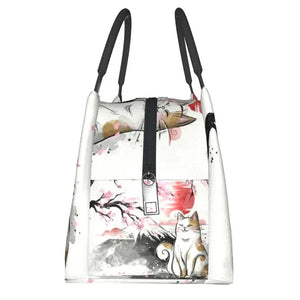 Japense-themed Sakura Mt Fuji Cat Lunch Bag-Enchanted peach