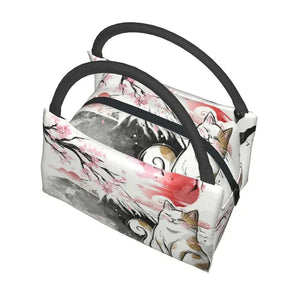 Japense-themed Sakura Mt Fuji Cat Lunch Bag-Enchanted peach