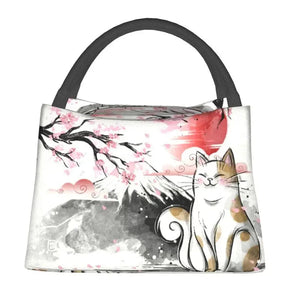 Japense-themed Sakura Mt Fuji Cat Lunch Bag-Enchanted peach