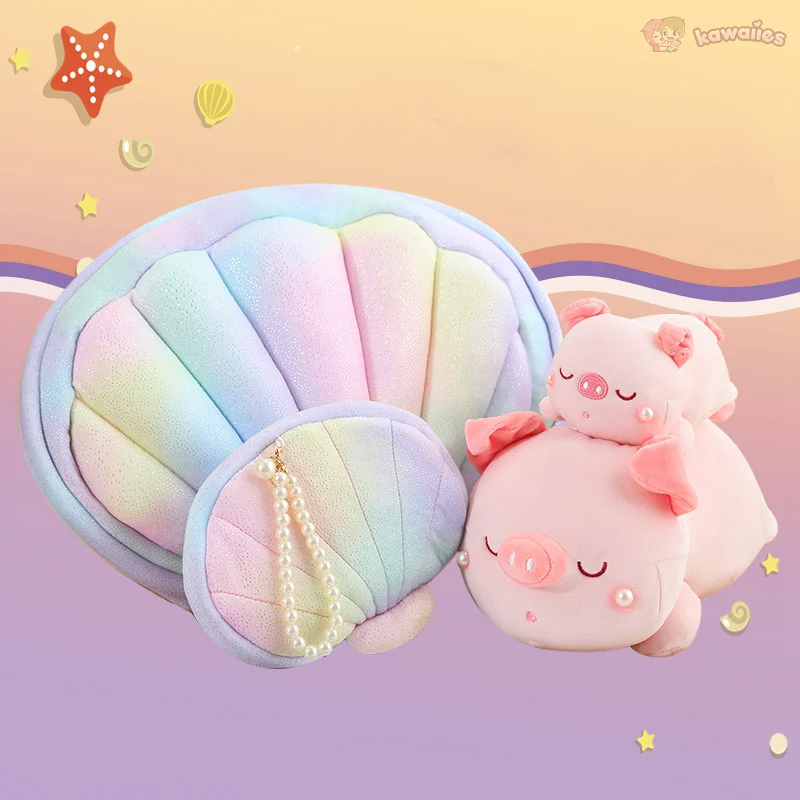 Jeju the Pig hiding in Shell Plushie-Enchanted peach