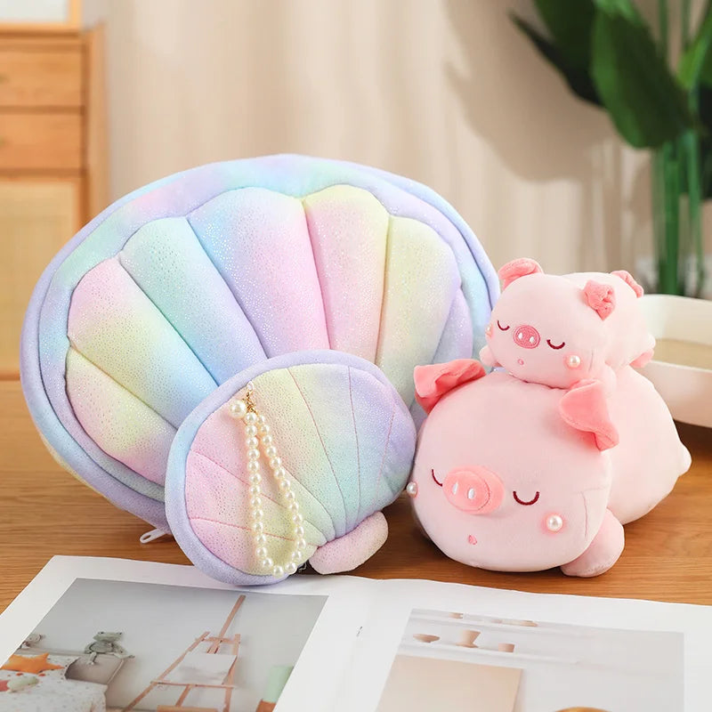 Jeju the Pig hiding in Shell Plushie-Enchanted peach