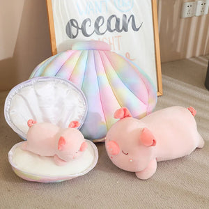 Jeju the Pig hiding in Shell Plushie-Enchanted peach