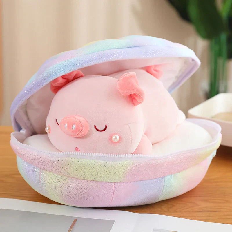 Jeju the Pig hiding in Shell Plushie-Enchanted peach