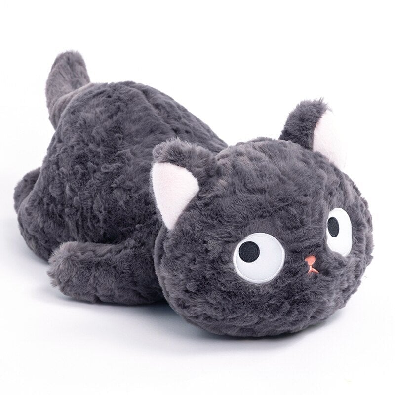 Jiji the Fluffy Black Cat Plushie Laying Down-Enchanted peach