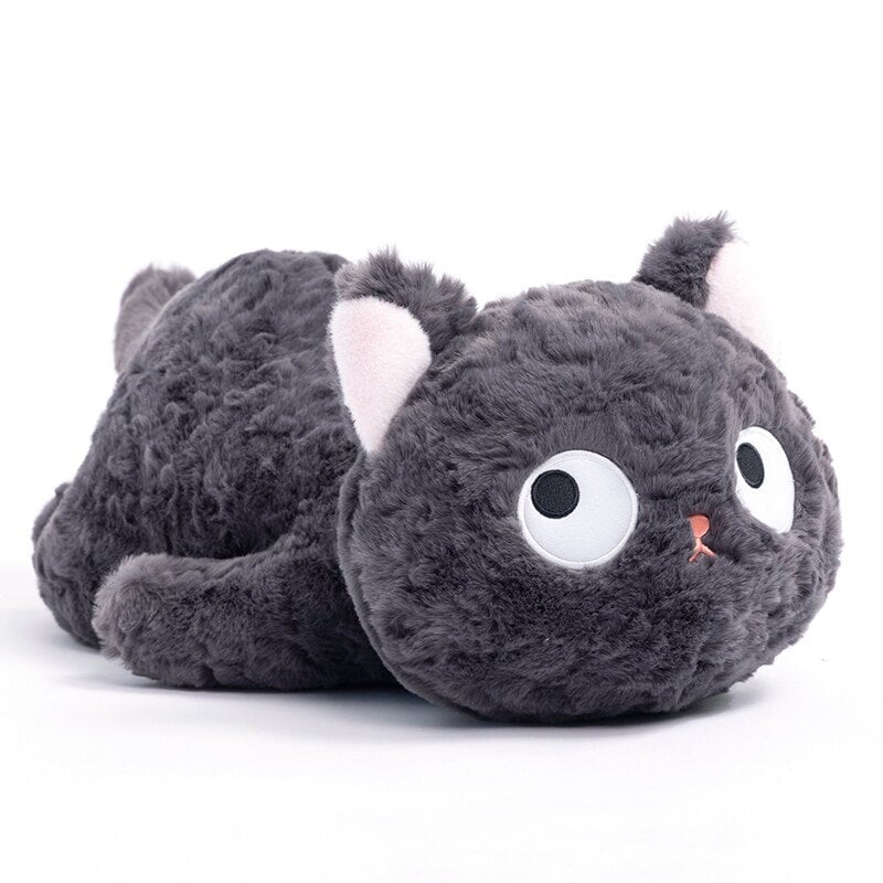 Jiji the Fluffy Black Cat Plushie Laying Down-Enchanted peach