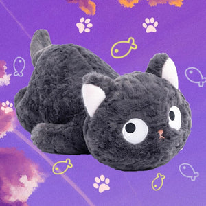 Jiji the Fluffy Black Cat Plushie Laying Down-Enchanted peach