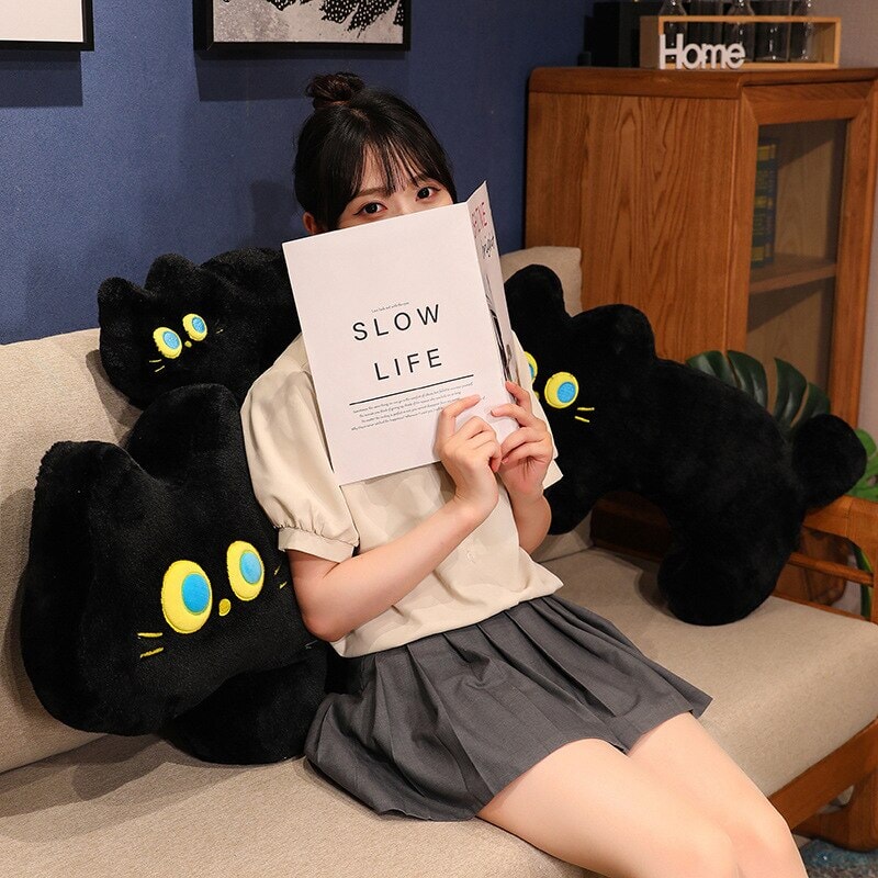 JoJo the Black Cat Plush Pillow-Enchanted peach