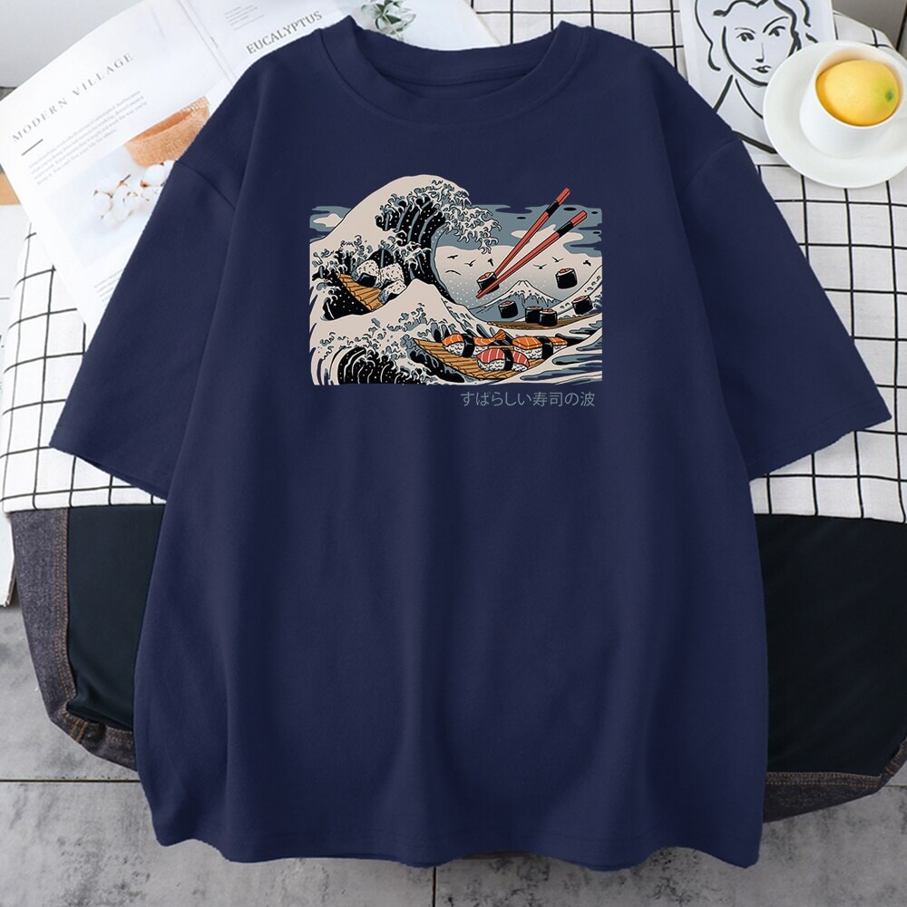 Kanagawa Wave of Sushi Unisex Cotton Tee-Enchanted peach