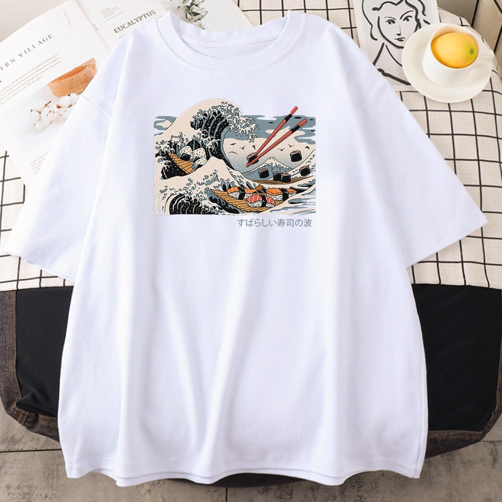 Kanagawa Wave of Sushi Unisex Cotton Tee-Enchanted peach