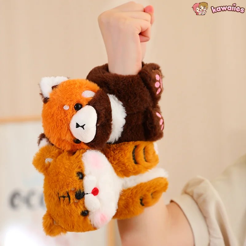 Kawaii Animal Slap Snap Wrap Wristband Plushie Collection-Enchanted peach