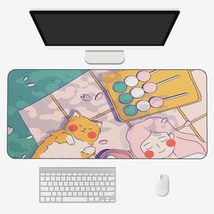 Kawaii Anime Aesthetics Large Mouse Pad-Enchanted peach