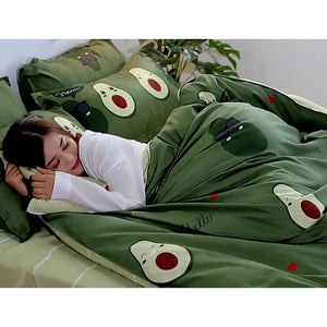 Kawaii Avocado Buddies Bedding Set-Enchanted peach