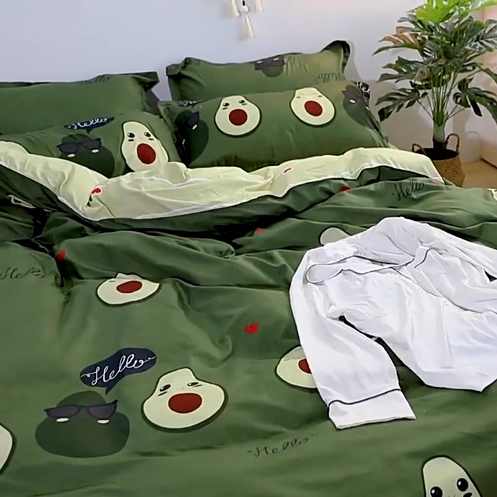 Kawaii Avocado Buddies Bedding Set-Enchanted peach