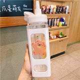 Kawaii Bear White Pink Rectangle Plastic Bottle With 3D Sticker-Enchanted peach