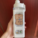 Kawaii Bear White Pink Rectangle Plastic Bottle With 3D Sticker-Enchanted peach