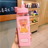 Kawaii Bear White Pink Rectangle Plastic Bottle With 3D Sticker-Enchanted peach