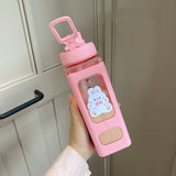 Kawaii Bear White Pink Rectangle Plastic Bottle With 3D Sticker-Enchanted peach