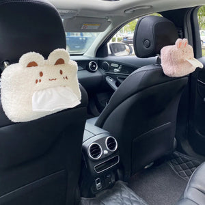 Kawaii Bear and Bunny Car Plush Tissue Box Cover-Enchanted peach