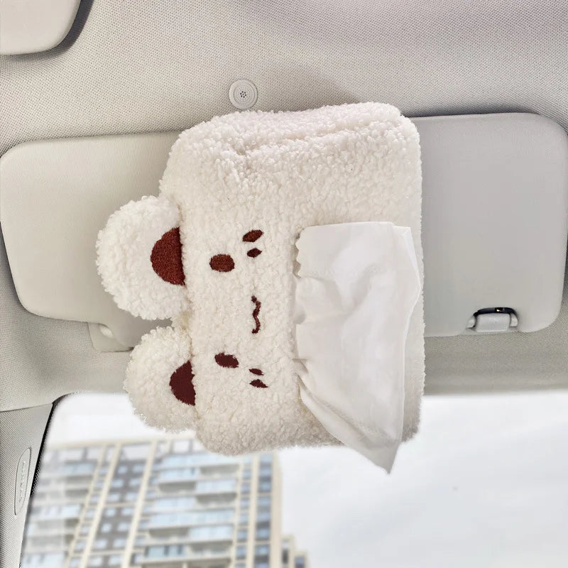 Kawaii Bear and Bunny Car Plush Tissue Box Cover-Enchanted peach