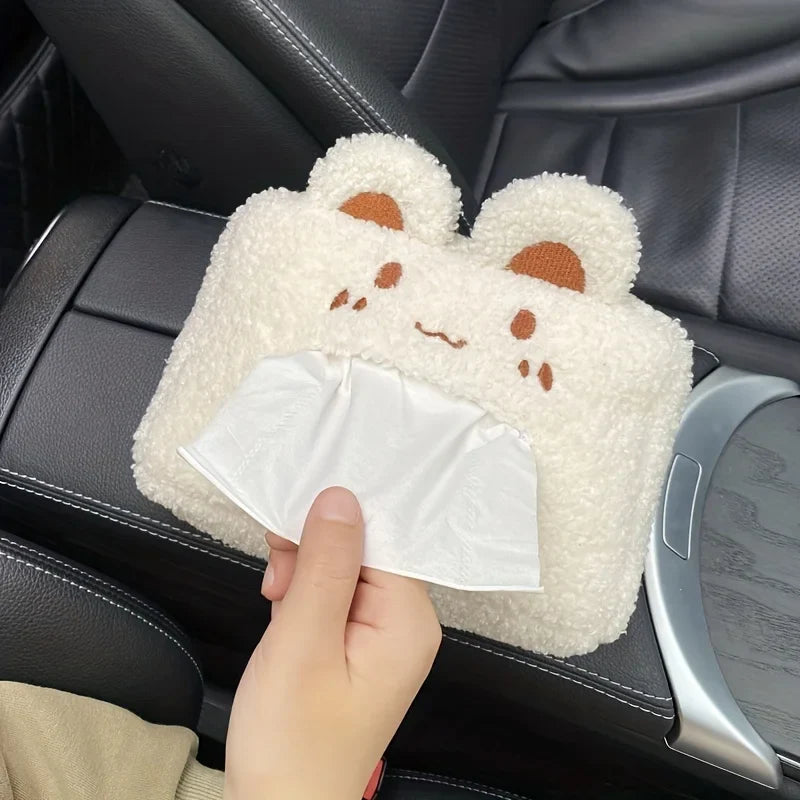 Kawaii Bear and Bunny Car Plush Tissue Box Cover-Enchanted peach