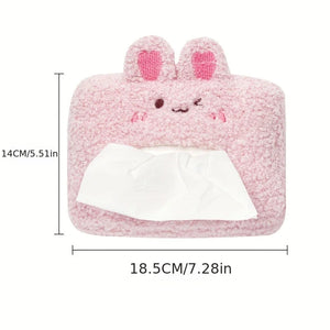 Kawaii Bear and Bunny Car Plush Tissue Box Cover-Enchanted peach