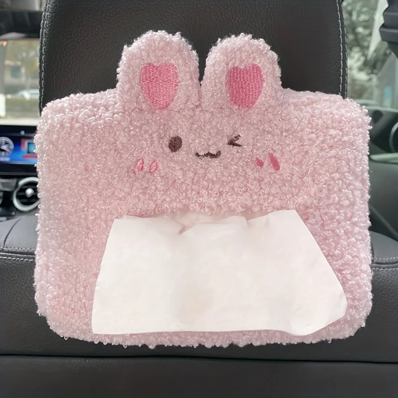 Kawaii Bear and Bunny Car Plush Tissue Box Cover-Enchanted peach