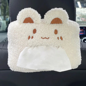 Kawaii Bear and Bunny Car Plush Tissue Box Cover-Enchanted peach