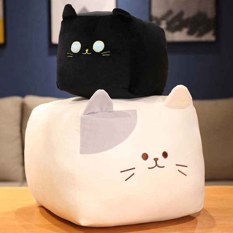 Kawaii Black White Cube Cat Plushies-Enchanted peach