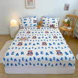 Kawaii Blue Bear Fitted Bed Sheet-Enchanted peach