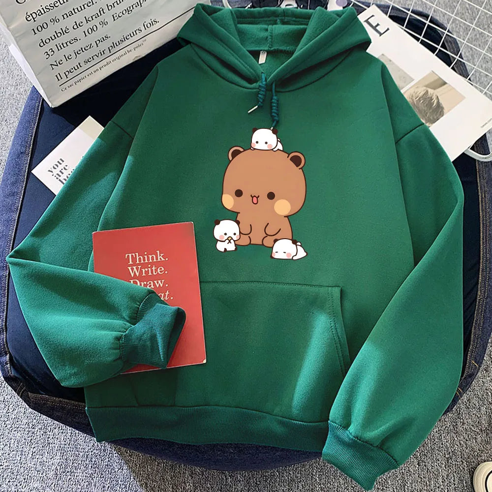 Kawaii Brown Bear Baby Pandas Unisex Hoodie-Enchanted peach