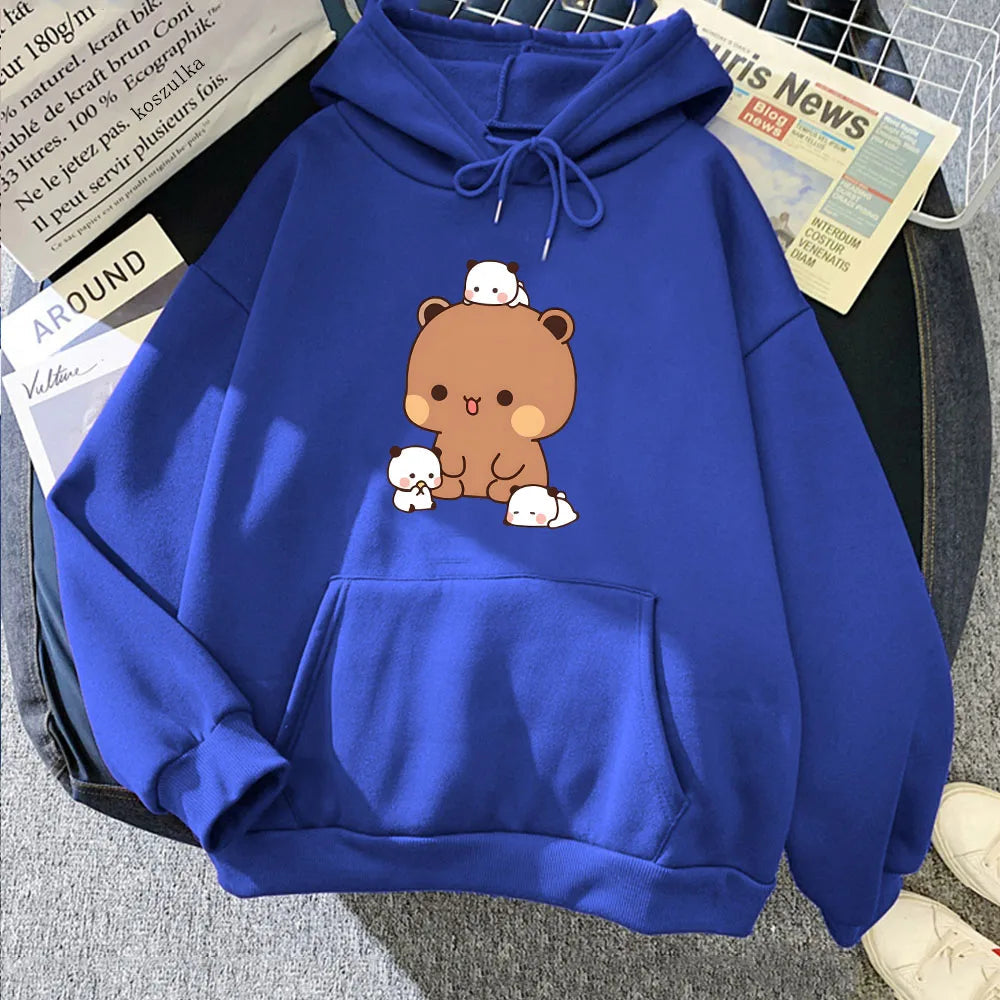 Kawaii Brown Bear Baby Pandas Unisex Hoodie-Enchanted peach