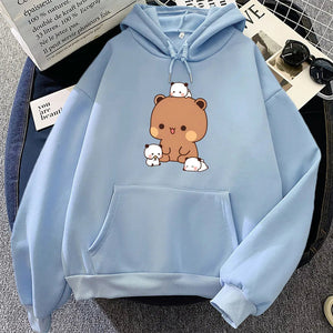 Kawaii Brown Bear Baby Pandas Unisex Hoodie-Enchanted peach