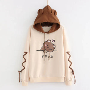 Kawaii Brown Bear Cookies Two-Tone Hoodie-Enchanted peach