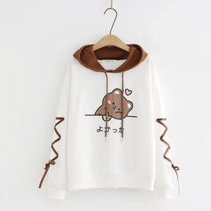 Kawaii Brown Bear Cookies Two-Tone Hoodie-Enchanted peach