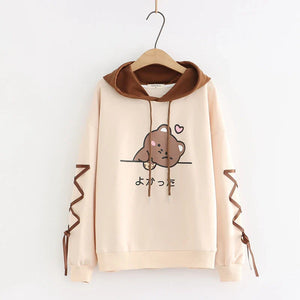 Kawaii Brown Bear Cookies Two-Tone Hoodie-Enchanted peach