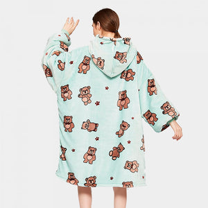 Kawaii Brown Bears Oversized Thick Blanket Hoodie-Enchanted peach