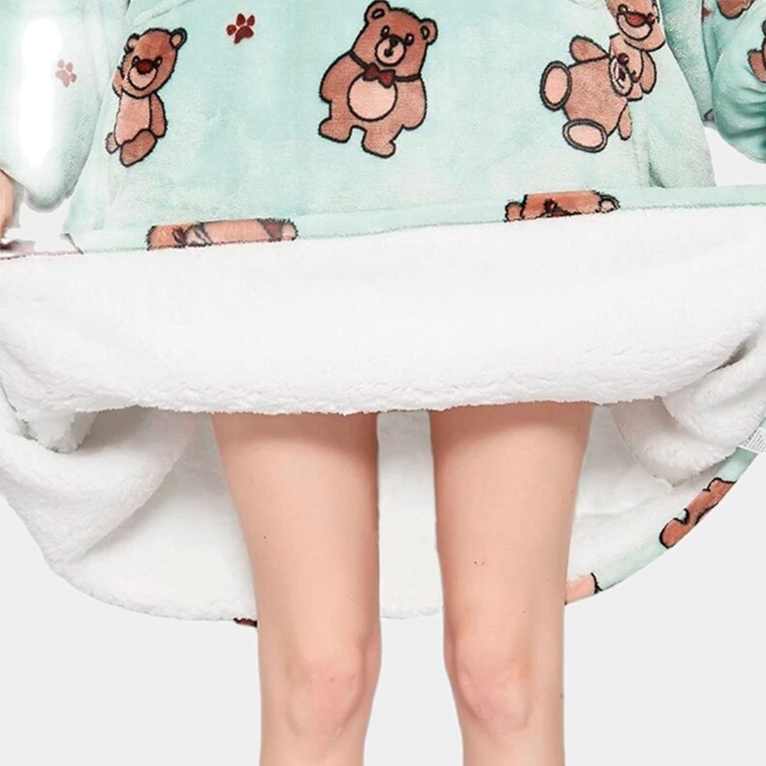 Kawaii Brown Bears Oversized Thick Blanket Hoodie-Enchanted peach