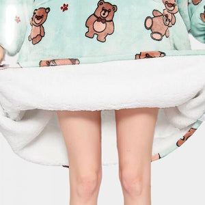 Kawaii Brown Bears Oversized Thick Blanket Hoodie-Enchanted peach