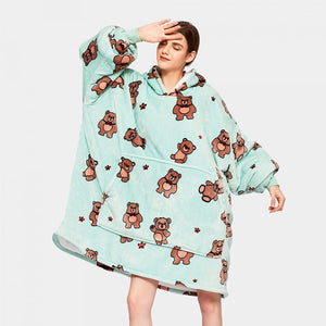 Kawaii Brown Bears Oversized Thick Blanket Hoodie-Enchanted peach