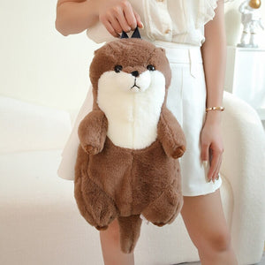 Kawaii Brown Otter Backpack Plushie-Enchanted peach