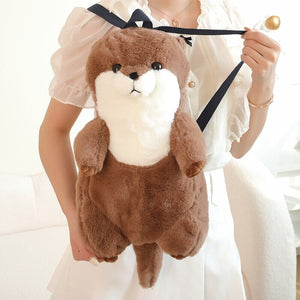 Kawaii Brown Otter Backpack Plushie-Enchanted peach