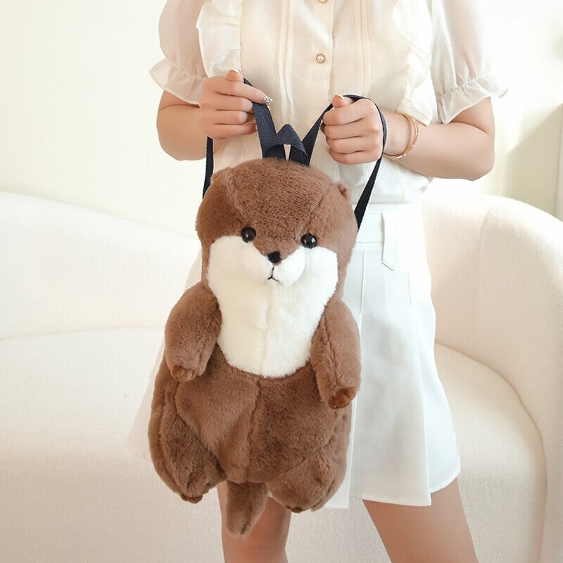 Kawaii Brown Otter Backpack Plushie-Enchanted peach