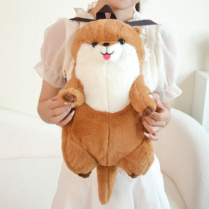 Kawaii Brown Otter Backpack Plushie-Enchanted peach