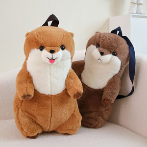 Kawaii Brown Otter Backpack Plushie-Enchanted peach