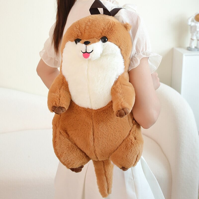 Kawaii Brown Otter Backpack Plushie-Enchanted peach