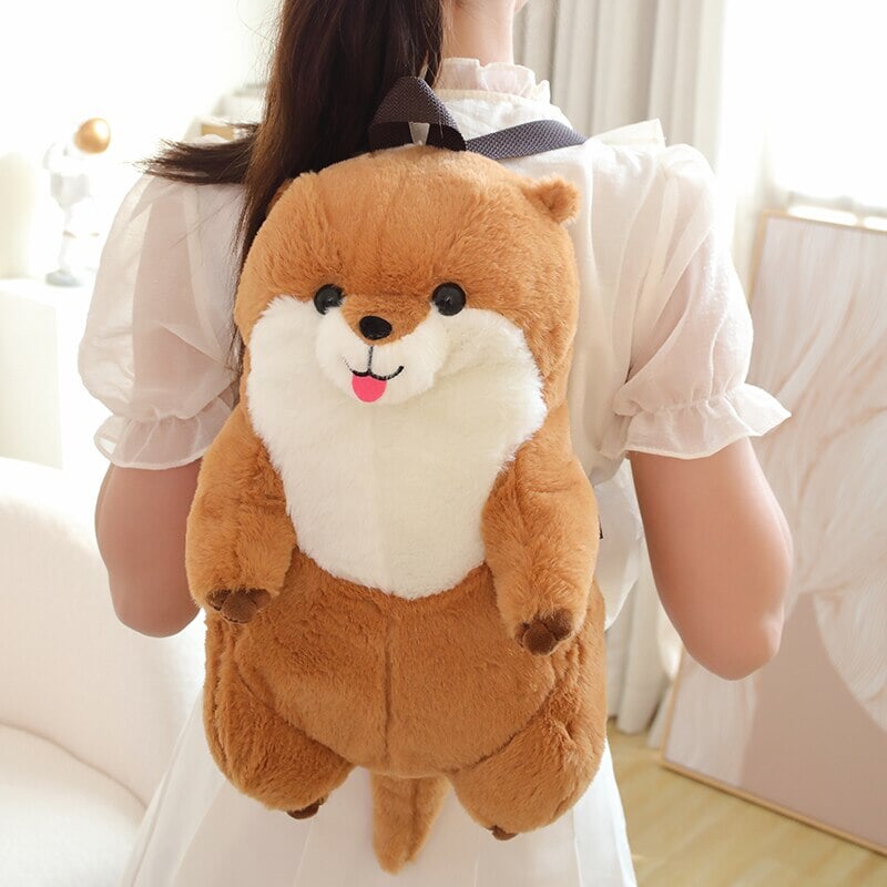 Kawaii Brown Otter Backpack Plushie-Enchanted peach