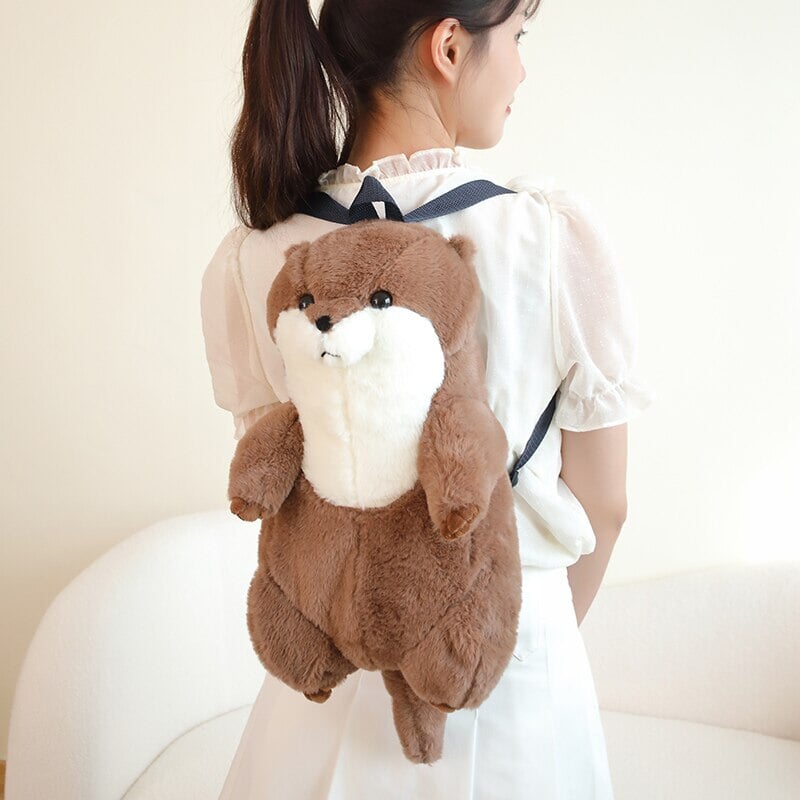 Kawaii Brown Otter Backpack Plushie-Enchanted peach