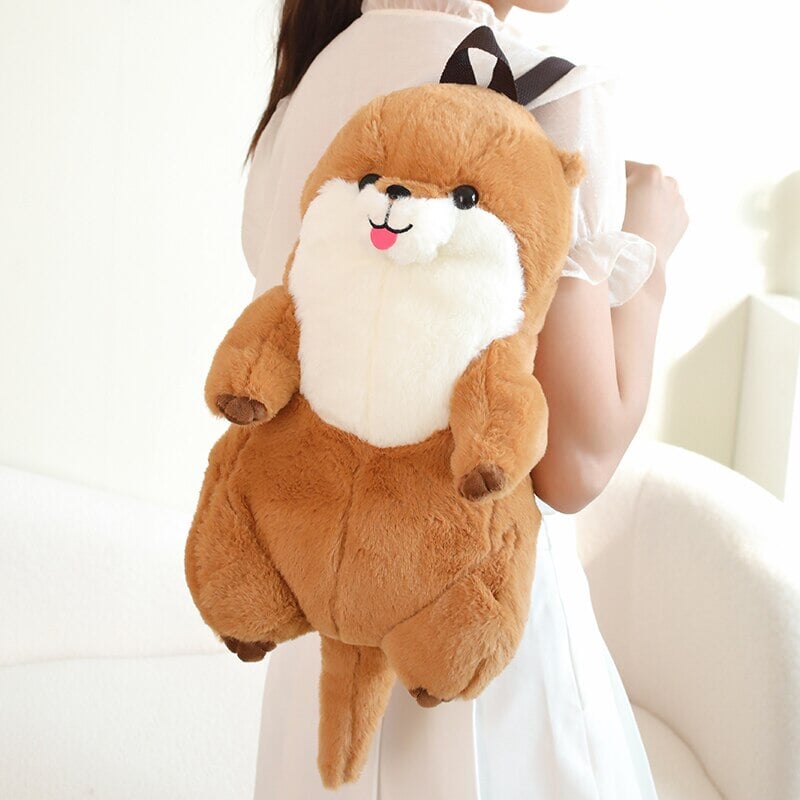 Kawaii Brown Otter Backpack Plushie-Enchanted peach