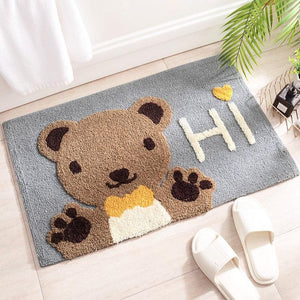 Kawaii Brown Paw Bear Bathroom Mat-Enchanted peach