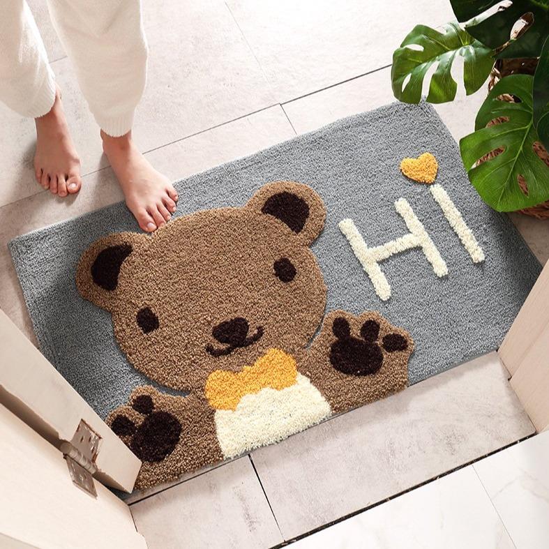 Kawaii Brown Paw Bear Bathroom Mat-Enchanted peach